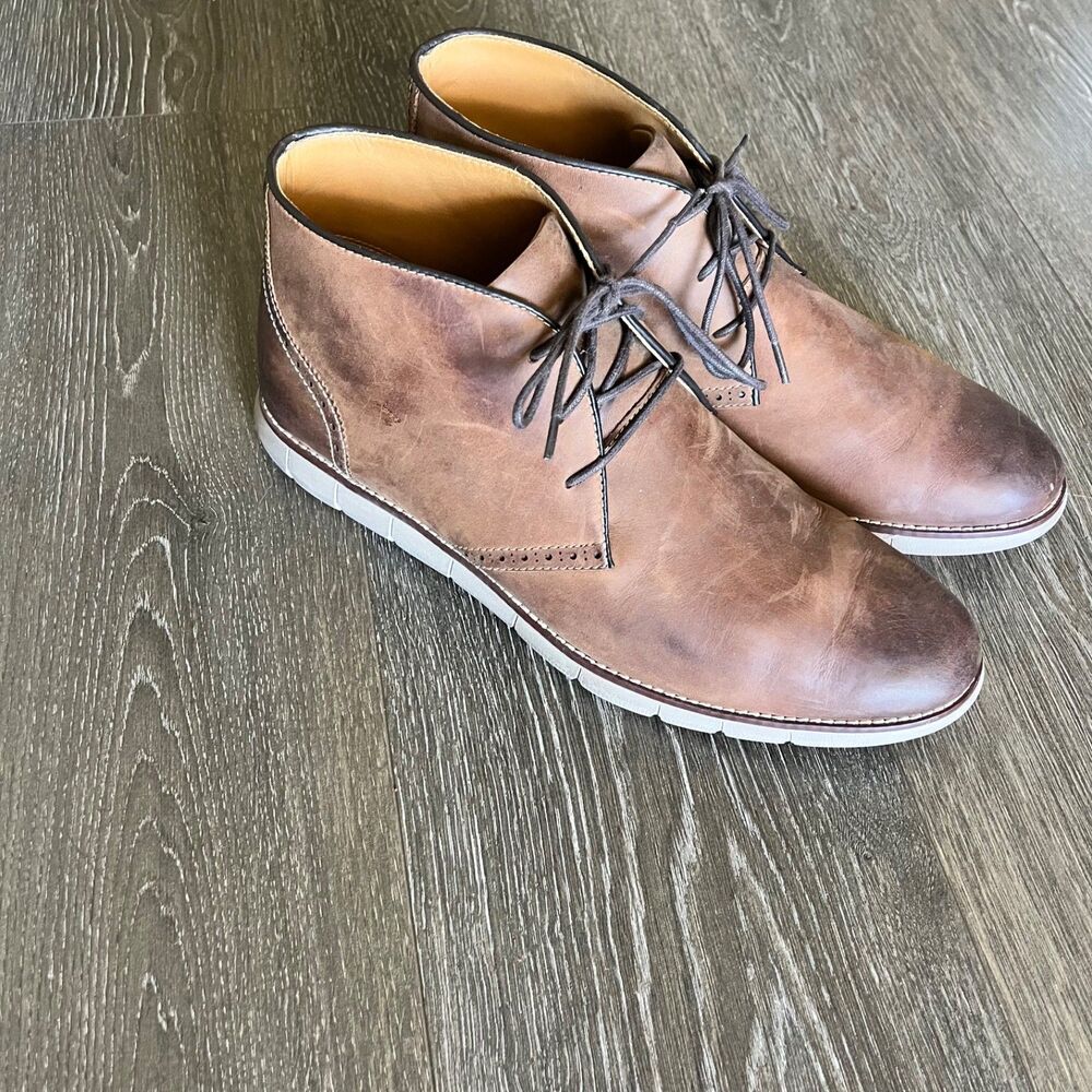 JOHNSTON & MURPHY HOLDEN CHUKKA 11 M BROWN BOOTS OILED FULL GRAIN LEATHER
